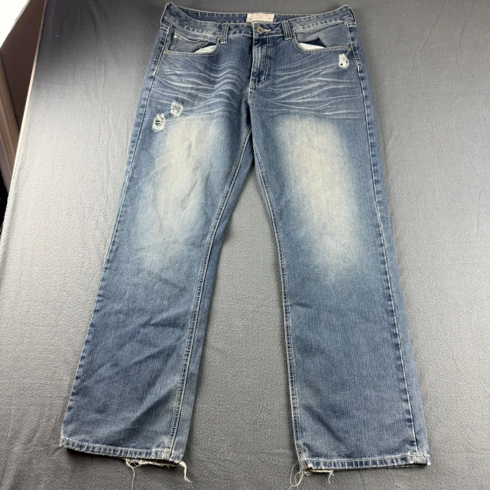 Ecko Unltd Jeans Men's 36 (Fits 38x32) Blue Relaxed Baggy Wide Leg Whiskered Y2K